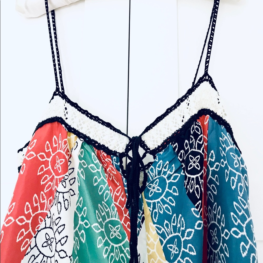NWT BCBG Silk Navy Multicolor Boho Tank Top S - Picture 3 of 6